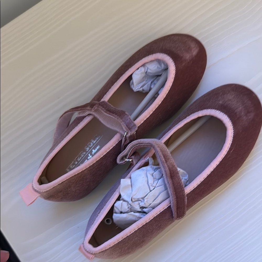 Kids Ballet Flats - mauve with pink trim. Neutral - Picture 3 of 5